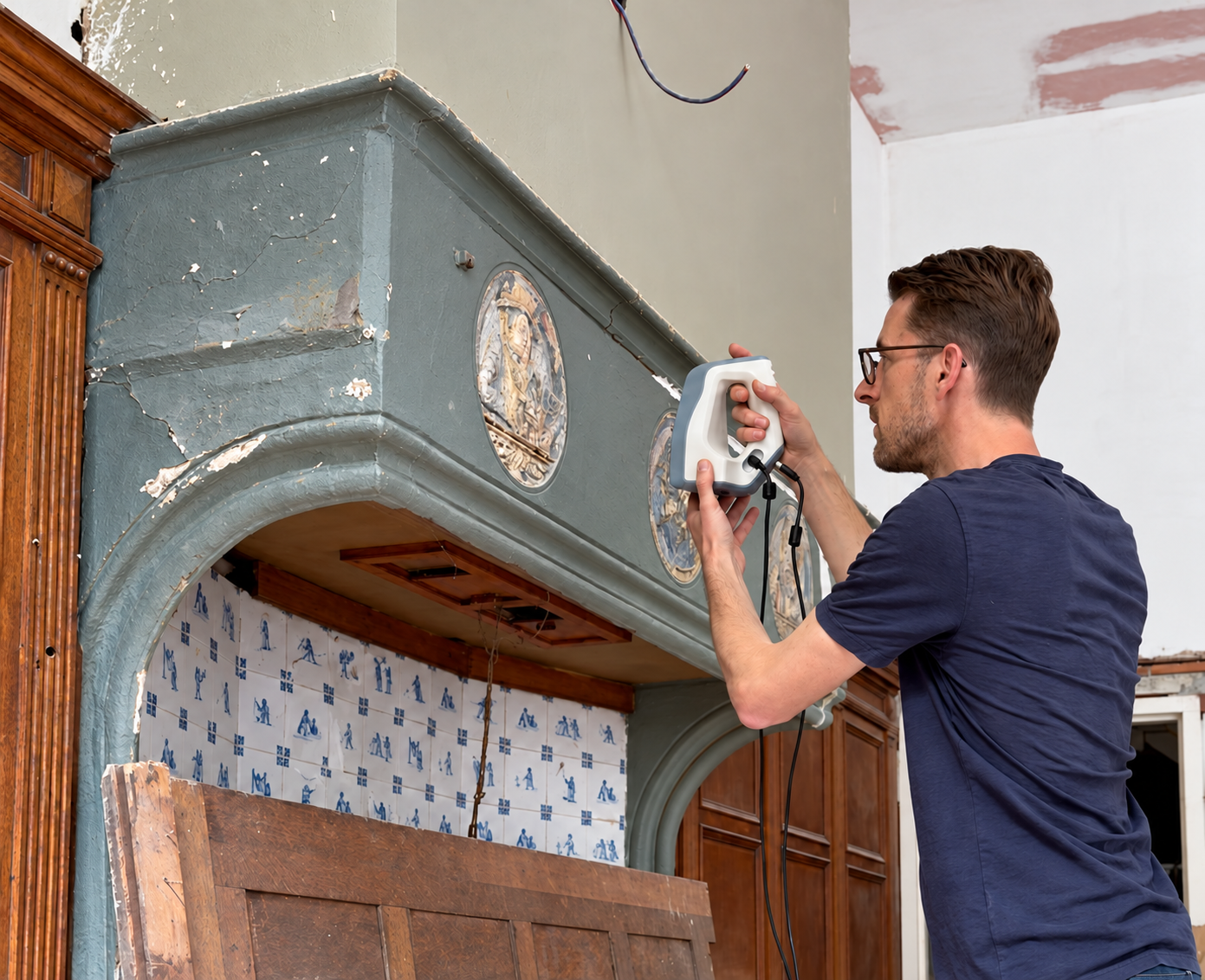 man scant ornamenten in met 3d scanner